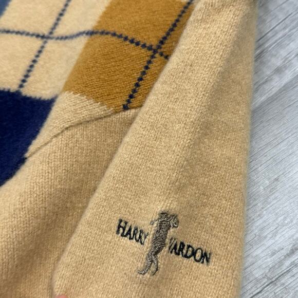 Harry Vardon 100% Wool Argyle Tan Blue Sweater Crewneck Golf Size Large - Picture 5 of 8